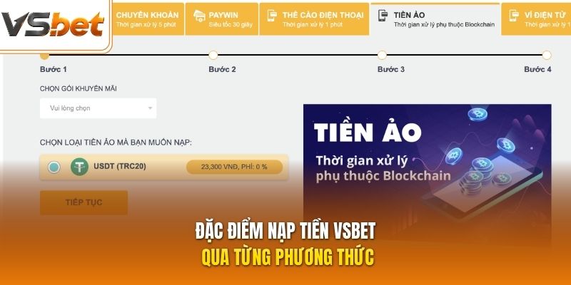 Đặc điểm nạp tiền VSBET qua từng phương thức