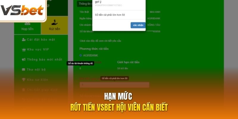Hạn mức rút tiền VSBET hội viên cần biết